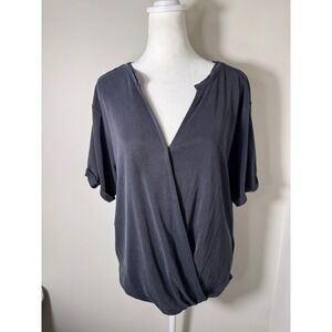 Saturday Sunday Charcoal Grey Wrap Front Short Sleeve Top Women's Size M